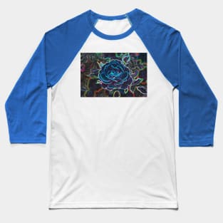 Swirly Blue Neon Rose Baseball T-Shirt